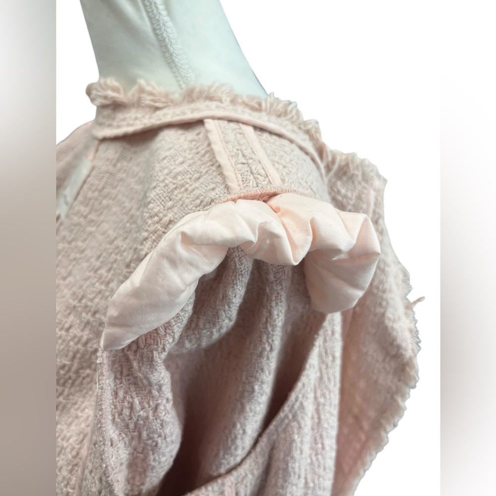 Rebecca Taylor Pink Bouclé Tweed Peplum Blazer Fringe Jacket Women’s 10 - Picture 10 of 13